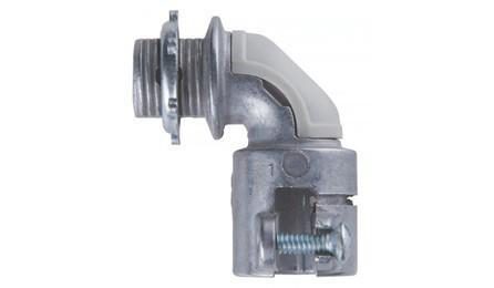 Foto do insumo SINAPI 2515 — CONECTOR CURVO 90 GRAUS DE ALUMINIO, BITOLA 3/4", PARA ADAPTAR ENTRADA DE ELETRO