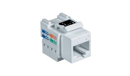 Foto do insumo SINAPI 39600 — CONECTOR / TOMADA FEMEA RJ 45, CATEGORIA 5 E (CAT 5E) PARA CABOS