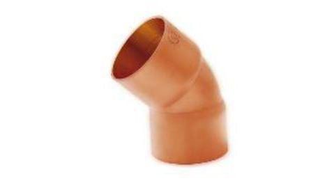 Foto do insumo SINAPI 39880 — CURVA 45 GRAUS DE COBRE SEM ANEL DE SOLDA, BOLSA X BOLSA, 22 MM