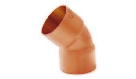 Foto do insumo SINAPI 39883 — CURVA 45 GRAUS DE COBRE SEM ANEL DE SOLDA, BOLSA X BOLSA, 42 MM
