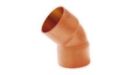 Foto do insumo SINAPI 39885 — CURVA 45 GRAUS DE COBRE SEM ANEL DE SOLDA, BOLSA X BOLSA, 66 MM