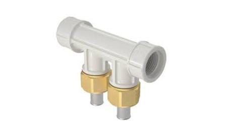 Foto do insumo SINAPI 39285 — DISTRIBUIDOR, PLASTICO, 2 SAIDAS, DN 32 X 25 MM, PARA CONEXAO COM CRIMPAGEM, EM 