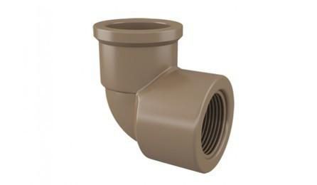 Foto do insumo SINAPI 3527 — JOELHO PVC, SOLDAVEL COM ROSCA, 90 GRAUS, 32 MM X 3/4", COR MARROM, PARA AGUA FR