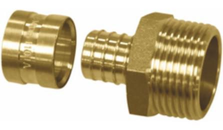 Foto do insumo SINAPI 39298 — LUVA/UNIAO METALICA, PARA CONEXAO COM ANEL DESLIZANTE, DN 25 MM, EM TUBO PEX PAR