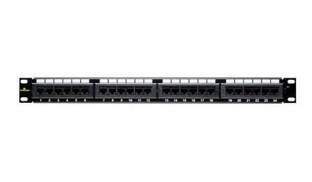 Foto do insumo SINAPI 39594 — PATCH PANEL, 24 PORTAS, CATEGORIA 5E, COM RACKS DE 19" DE LARGURA E 1 U DE ALTUR
