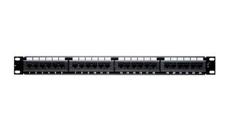 Foto do insumo SINAPI 39596 — PATCH PANEL, 24 PORTAS, CATEGORIA 6, COM RACKS DE 19" DE LARGURA E 1 U DE ALTURA
