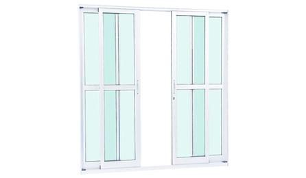Foto do insumo SINAPI 4922 — PORTA DE CORRER EM ALUMINIO, DUAS FOLHAS MOVEIS COM VIDRO, FECHADURA E PUXADOR E