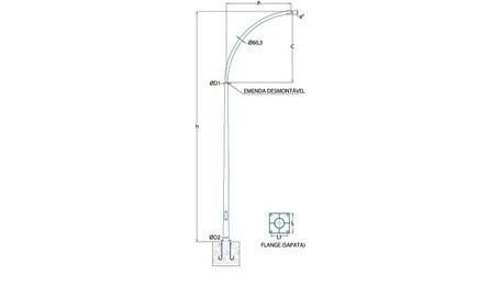 Foto do insumo SINAPI 14162 — POSTE CONICO CONTINUO EM ACO GALVANIZADO, CURVO, BRACO SIMPLES, FLANGEADO, H = 9