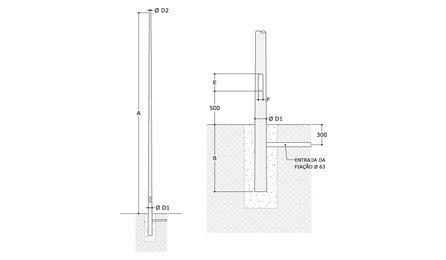 Foto do insumo SINAPI 14165 — POSTE CONICO CONTINUO EM ACO GALVANIZADO, RETO, ENGASTADO, H = 9 M, DIAMETRO INF