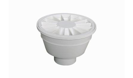 Foto do insumo SINAPI 11739 — RALO SECO CONICO, PVC, 100 X 40 MM, COM GRELHA REDONDA BRANCA