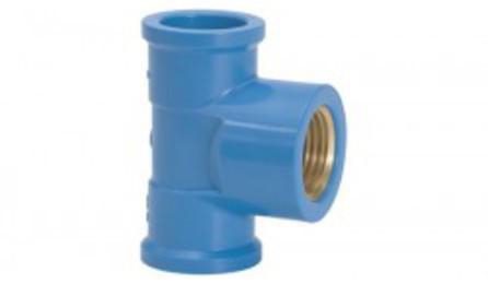 Foto do insumo SINAPI 7122 — TE PVC, SOLDAVEL, COM BUCHA DE LATAO NA BOLSA CENTRAL, 90 GRAUS, 25 MM X 3/4", P
