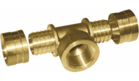 TE ROSCA FEMEA, METALICO, PARA CONEXAO COM ANEL DESLIZANTE, DN 25 MM X 3/4", EM TUBO PEX PARA INST. AGUA QUENTE/FRIA